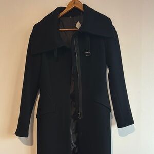Elegant Black Women's 100% Wool Coat